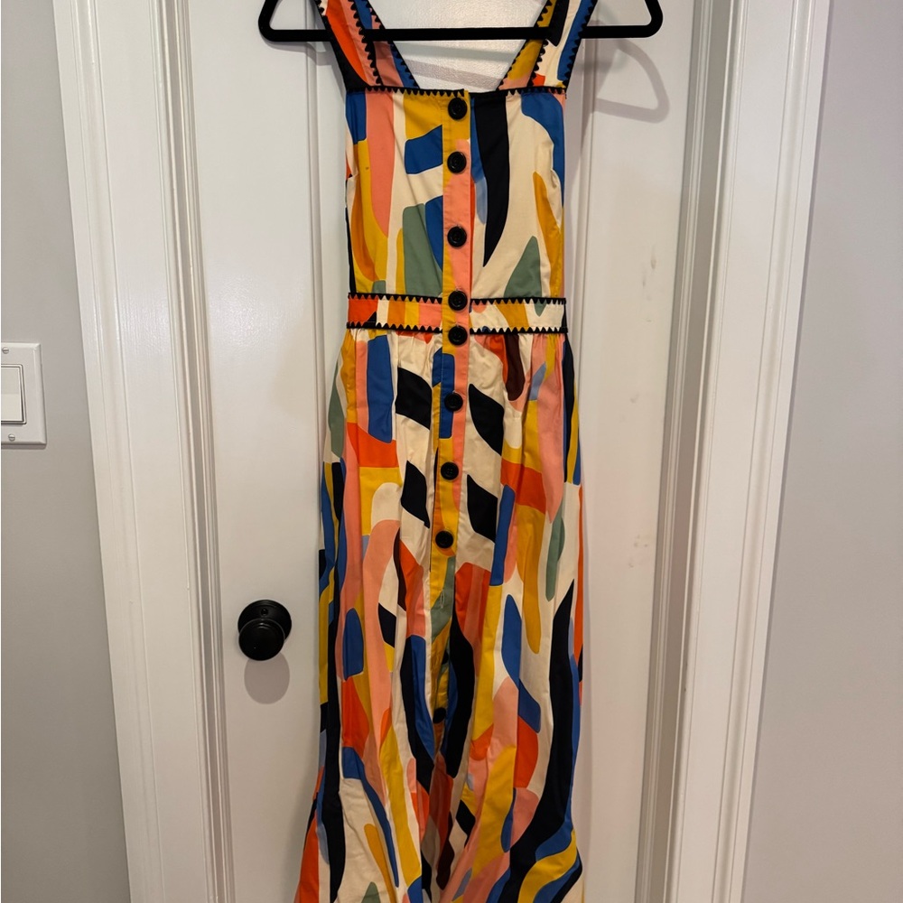 Central Park West Multicolor Abstract Midi Dress with Button Front